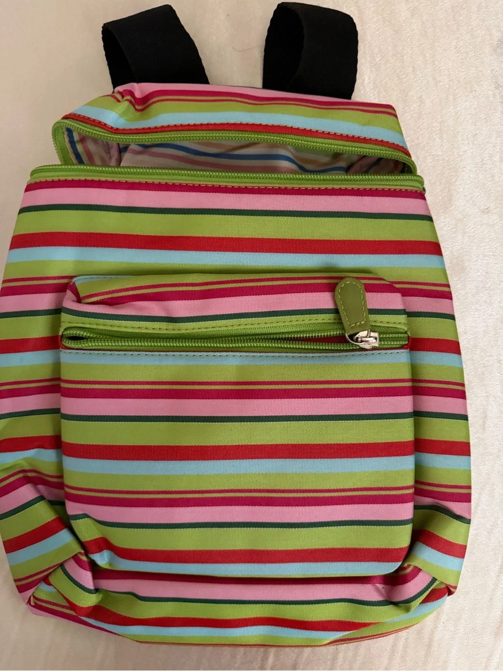 Multicolored Striped Small Mini Backpack with Front Zipper Pocket NWT